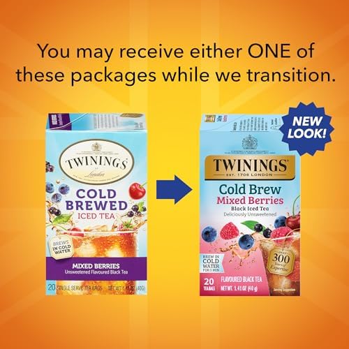 Twinings Cold Brew Variety Sampler Peach and Mixed Berries Black Iced Tea Bags, 20 Count (Pack of 2), Deliciously Unsweetened Flavoured Black Tea, Caffeinated, 40 Individually Wrapped Tea Bags