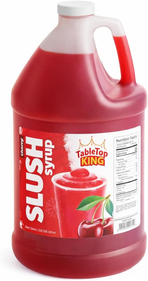 Cherry Slushy Mix Concentrate 1 Gallon – Frozen Drink Syrup for Slushie, Granita & Snow Cone Machines – 5:1 Commercial Beverage Mix – Shaved Ice Flavoring – 48 Servings – Gluten Free – Made in USA