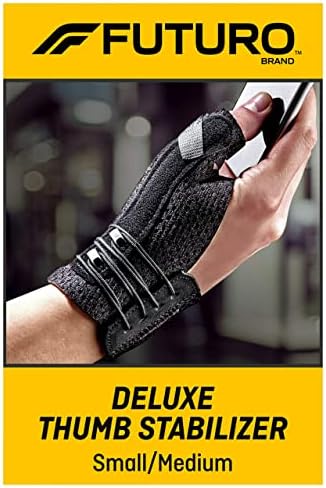 Futuro Deluxe Thumb Stabilizer, Left or Right Hand, Small/Medium Size, Adjustable, Stabilizes and Supports Sore, Weak or Injured Thumb, Soft and Breathable Materials Enhance Comfort, 1 Piece
