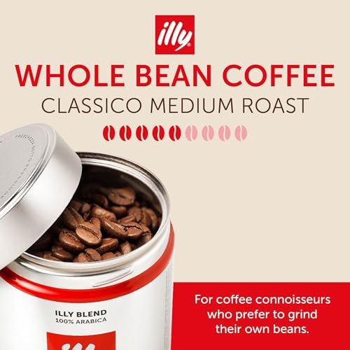illy Whole Bean Coffee, Classico Medium Roast, 100% Arabica, Premium Italian Coffee, Ideal for Espresso, Drip, Moka and French Press Brewing, 8.8oz, 6 Pack