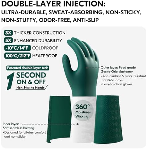 Vgo... Household Cleaning Gloves,Double-layer,Lined Dishwashing Gloves,Long Sleeves for Kitchen,Bathroom Cleaning(TP1117)