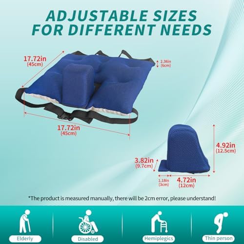 Anti-slip Wheelchair Cushion with Pommel Wedge and Seat Belt for Enhanced Comfort and Stability- Designed for Pressure Relief, Removable Breathable Cover, Ideal for Wheelchair Users (18.5 x 18.5 inch)