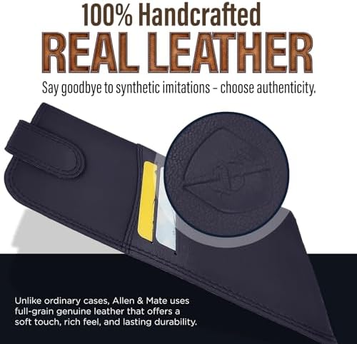 ALLEN & MATE 100% Leather Slim Glasses Case for Reading and Computer Glasses for Men/Women with Inbuilt Card Holders