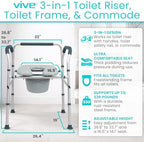Vive Toilet Seat Riser for Seniors with Handles - Height Adjustable Raised Toilet, Safety Frame for Adults, Commode Chair, Padded Seat, Supportive Armrests (Gray)