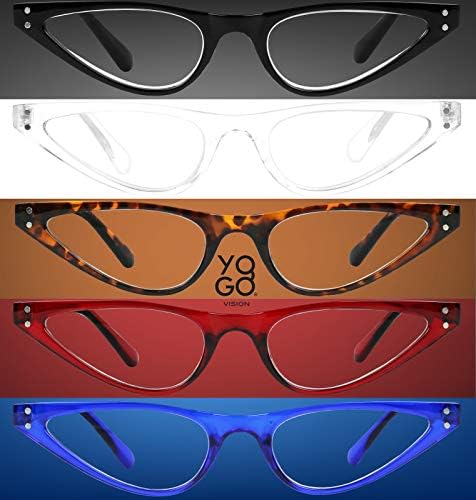 Yogo Vision Reading Glasses Blue Light Blocking Small Cateye Glasses for Women Readers Anti Glare Eyeglasses 5pk