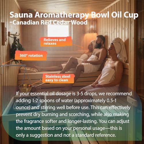 Sauna Bucket and Ladle Set, Handmade from Canadian Red Cedar Wood - Core Set (Bucket & Ladle, Body Brush, Thermometer & Hygrometer, Sand Timer, Aromatherapy Bowl Oil Cup, Pumice Stone) (Aluminum)