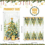100 Pcs Christmas Paper Napkins Disposable Cocktail Napkins Golden Xmas Tree Guest Dining Table Bathroom Hand Towel for Winter Holiday Party Dinner