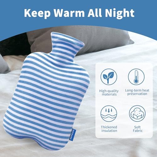 Hot Water Bottle with Soft Cover, 2L Hot Water Bag for Menstrual Cramps, Neck and Shoulder Pain Relief, Hot and Cold Therapies, Hand Feet Warmer, Light Blue