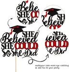 1 PCS She Believed She Could So She Did Cake Topper with Glitter Grad Cap Cake Pick Class of 2026 Senior Graduation Cake Decoration for 2026 Graduation Theme Party Decorations Supplies Black Red
