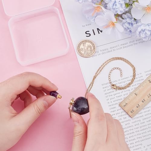 PH PandaHall Natural Amethyst Perfume Bottle Necklace, Heart Shape Essential Oil Diffuser Bottle Real Amethyst Crystal Stone Necklace Golden Chain for Women Jewelry, Purple, 1 Piece