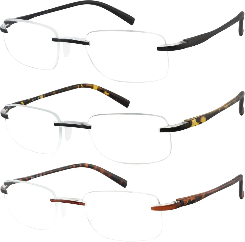 EFE Frameless Reading Glasses Women Rimless Lightweight Unbreakable Blue Light Reader Eyeglasses 3 Pack (Multicolor, 1.5)