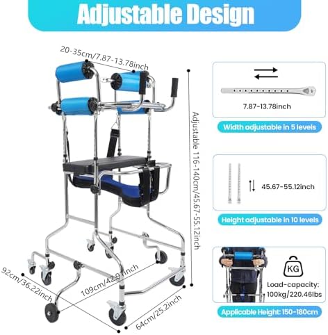 Adult Walker for Seniors, Walking Aid Standing Walker with Wheels Lower Limb Training Walking Aid 10-Level Height & 5-Level Width Adjustable for 59-71 Inch Mobility-impaired Elderly Disabled
