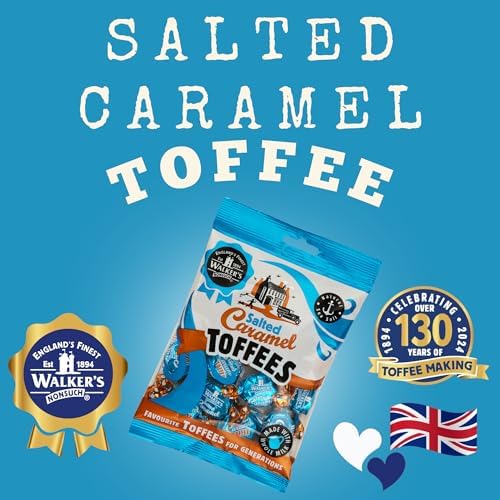 Walkers Nonsuch Salted Caramel Toffees Bag 5.29 Oz (150g) - British Chewy Butter Toffee Candy, Individually Wrapped with Anglesey Sea Salt, Imported from UK, Traditional English Sweets