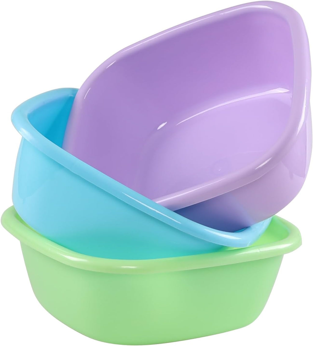 8 Quart Plastic Square Wash Basin Tub, Colorful Small Dish Pan, 3 Packs