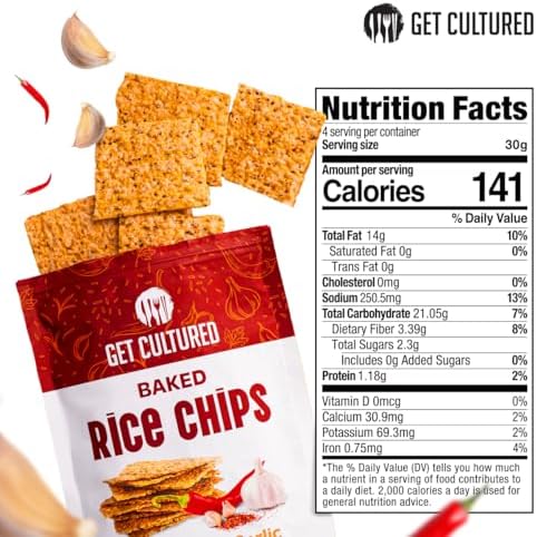 Get Cultured Sweet Chili Garlic Baked Rice Chips, Crispy and Crunchy Rice Chip Snack – Gluten & Dairy Free, No Preservatives – Healthy Snack Pack for Adults and Kids | 4.2 Oz Resealable Bag (1Pack)