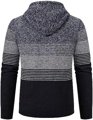 Mylldey Mens Hoodies Knit Sweater, Full Zip Fleece Lined Cardigan Sweaters Casual Regular Fit Knit Hooded Men Sweater Jacket