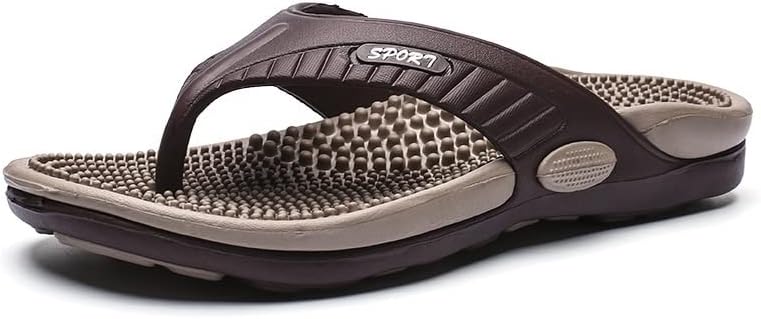 DSLED Massage Flip Flops for Men & Women, with Arch Support Summer Breathable Beach Shoes, Acupressure Sandals Massage Slippers, Relief Plantar Fasciitis Heel Arch Arthritis Pain, Khaki
