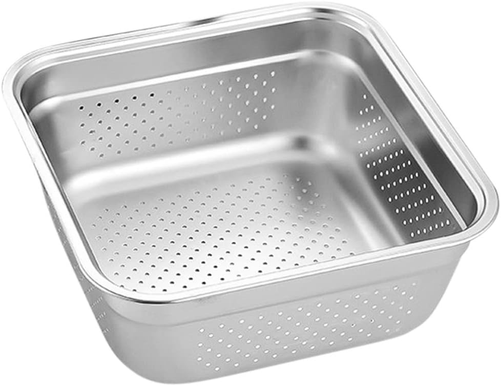 Zerodeko Square Stainless Steel Colander Strainer 9.84 Inch Mesh Basket for Rice Vegetable Washing and Draining Kitchen Utility