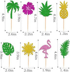40PCS Tropical Cupcake Toppers Glitter Leaf Pineapple Flower Palm Tree Flamingo Cupcake Picks Aloha Cake Decorations for Summer Hawaiian Aloha Baby Shower Birthday Wedding Party Cake Supplies