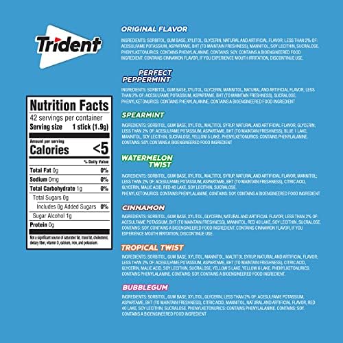 Trident Sugar-Free Chewing Gum Variety Pack Candy,Assorted Flavors, (588 Total Pieces),14 Pieces (Pack of 42)