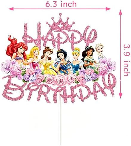 Glitter Princess Cake Topper, Cute Happy Birthday Cake Topper, Birthday Party Supplies, Princess Themed Party Decorations for Girls