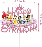 Glitter Princess Cake Topper, Cute Happy Birthday Cake Topper, Birthday Party Supplies, Princess Themed Party Decorations for Girls
