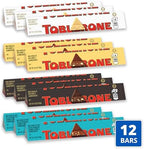 TOBLERONE Assorted Chocolate Bars Variety Pack (Milk, Dark, White, & Salted Caramelized Almonds), Bulk Chocolate, 12 - 3.52 oz Bars