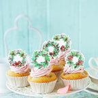 60 PCS Edible Merry Christmas Cupcake Toppers Edible Holly Leaves Berries Grass Circle Cupcake Picks Christmas Party Decorations for Xmas Theme New Year Holiday Party Cake Decorations Supplies