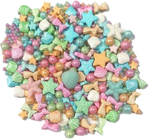 PhilaeEC Mermaid Sprinkle Ocean Theme Party Cake Decoration Starfish Shell Pearl Mermaid Mix Candy Edible Cookie Cupcake Toppers Valentines Halloween Christmas Supplies 3.53oz