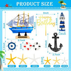 19 Pcs Nautical Cake Topper Pirate Cake Topper Ship Theme Nautical Cupcake Decorations for Birthday Wedding Summer Party Decor