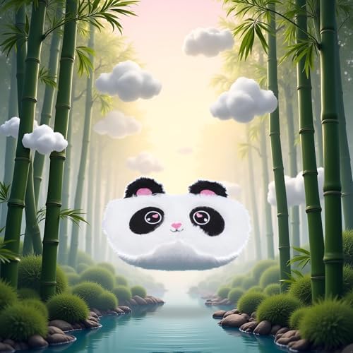 White Cute Panda Sleeping Mask, Soft Fluffy Plush Blindfold Funny Novelty Animal Sleep Mask Eye Cover Eyeshade for Girls Boys Women Men Night Nap Travel Meditation
