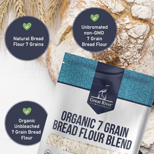 Great River Milling Organic 7 Grain Blend Bread Flour | Unbleached & Unbromated | Non-GMO, Kosher Certified | Hearty Multi-Grain Flour for Breads, Muffins & Everyday Baking | 5 Lb