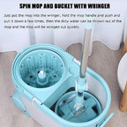 Spin Mop Bucket 360 Spinning Floor Cleaning System with Flat Floor Mop Head and Round Mop Head, 53.5-in Extended Handle, 2 x Wheel for Home Cleaning, for Hardwood Laminate Tiles