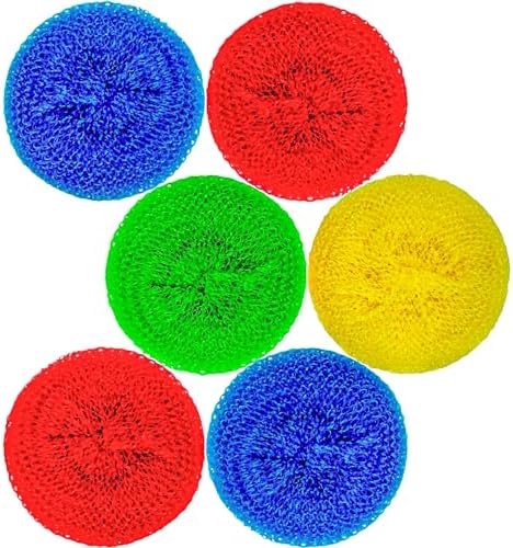 DecorRack 6 Mesh Scourers, Premium Non-Scratch Plastic Scourers, Stain Removing Cleaning Scrubber, for Kitchen Garage Bathroom (Pack of 6)