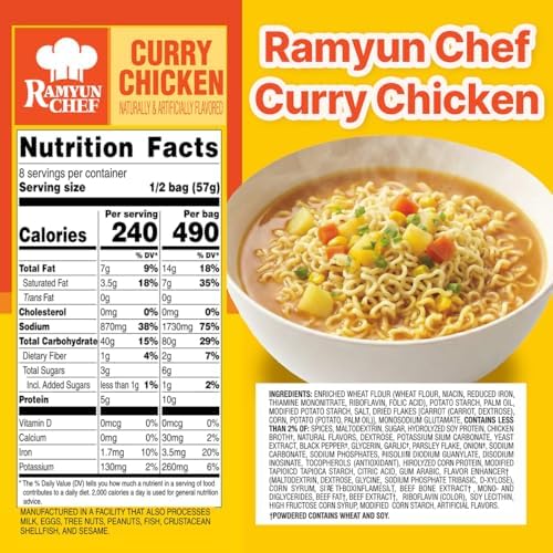 Nongshim Ramyun Chef, Instant Ramyun Noodles with Soup Mix, Curry Chicken, 4.02 Oz (Pack of 4)