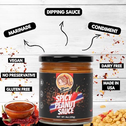 Spicy Peanut Sauce - Perfect for Noodles, Meats, Rice Seasoning, Dipping, All Purpose Seasoning and Stir Fry Sauce, Marinade, NON GMO, Gluten Free, Vegan and Dairy Free, 9 fl oz