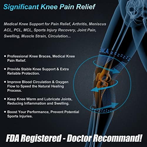 NEENCA Knee Brace for Knee Pain Relief, Medical Knee Support with Patella Pad & Side Stabilizers, Compression Knee Sleeve for Meniscus Tear, ACL, Arthritis, Joint Pain, Runner, Sport- FSA/HSA APPROVED