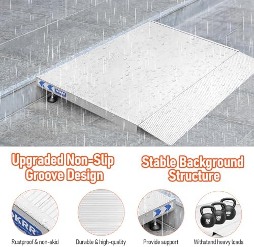 Threshold Ramp for Wheelchairs, 3-5.5" Rise and 30"×36" Platform Aluminum Wheelchair Ramp, Door Threshold Ramps with a Non-Slip Thick Door Mat
