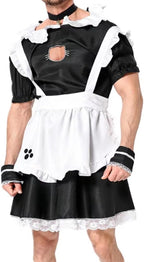 Male Maid Uniforms,Anime French Cat Maid Apron Fancy Dress Cosplay Costume Headwear Collar Cuffs Set