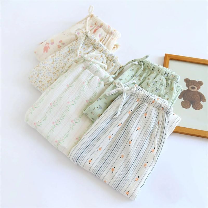 REHJJDFD Women's Floral Printed Pajama Pants Cotton Double Layered Single Pants Sleepwear