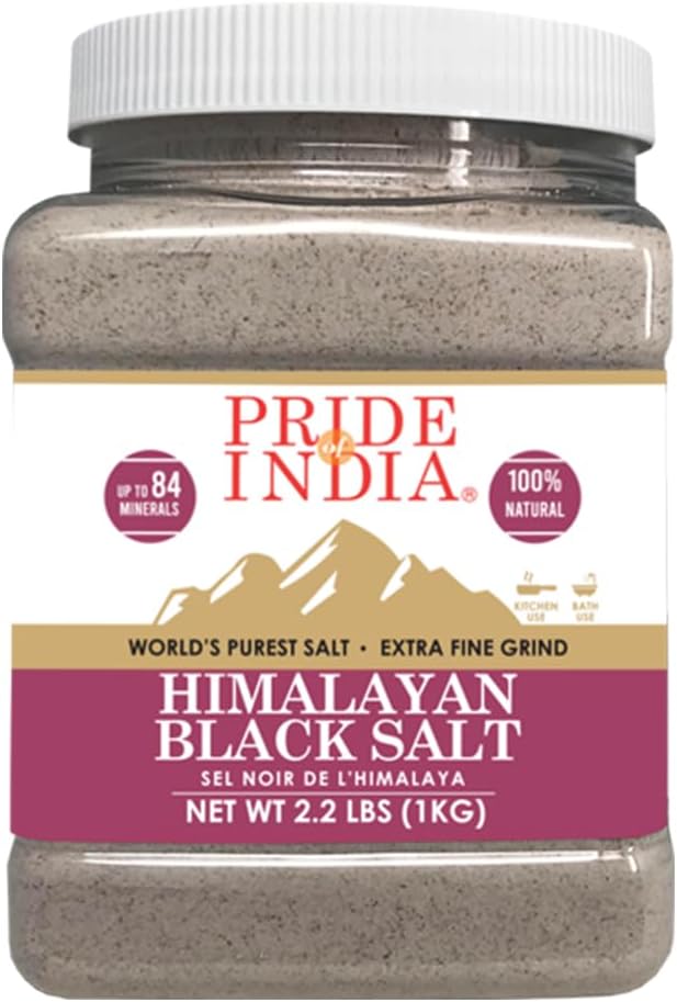 Pride Of India - Himalayan Rock Salt - 84+ Natural Mineral Enriched (Pure Himalayan Black Salt, Extra Fine Grind 2.2 Pound Jar)
