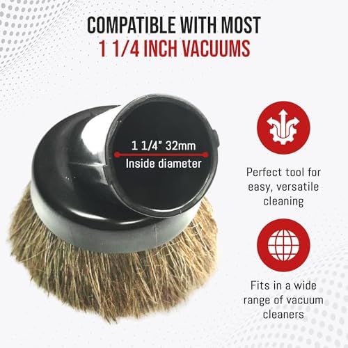 MP Maresh Products Household Cleaning Vacuum Brush Attachment - Horse Hair Vacuum Cleaner Accessories, Soft, Dust Floor Brush, Compatible with Shop Vac 1-1/4" Cleaners for Hard Surfaces - Black