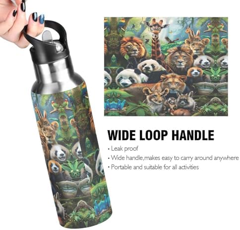 Africa Animals Water Bottle Kids Insulated Sports Vacuum Stainless Steel Mug with Straw Lid & Handle 20 oz