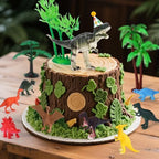 Dinosaur Cake Toppers, 25 Pcs Dino Cake Topper with Mini Hat Leaves Trees Cake Decorations for Birthday, Baby Shower, Jungle Safari, Wild Animals, Kids Dinosaur Themed Party Decorations Supplies