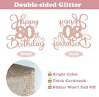 Sotpot 1 Pack 80th Birthday Cake Topper Double-sided Rose Gold Glitter Cake Pick Cake Decoration for Happy 80th Birthday Anniversary Party Decorations