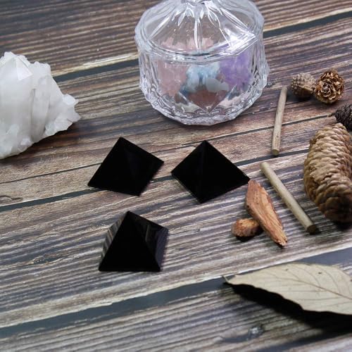 Runyangshi Natural Black Obsidian Crystal Pyramid Energy Generator | 2.0x2.0in (5x5cm) Healing Crystal Pyramid for Protection & Positive Energy | Natural Quartz for Chakra Reiki Home Decor