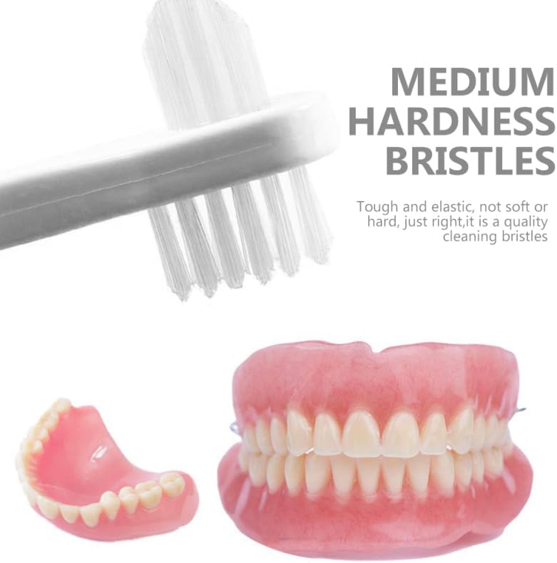 GLEAVI Denture Cleaning Toothbrush for Adults Compact 4.33 Inch T-Shaped Brush with Medium Bristles for Effective Denture and Oral Care Lightweight and Easy Grip
