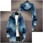 Christmas Print Long Cardigan Sweaters for Men Warm Sherpa Fleece Lined Long Sleeve Zip Up Graphic Hooded Jacket