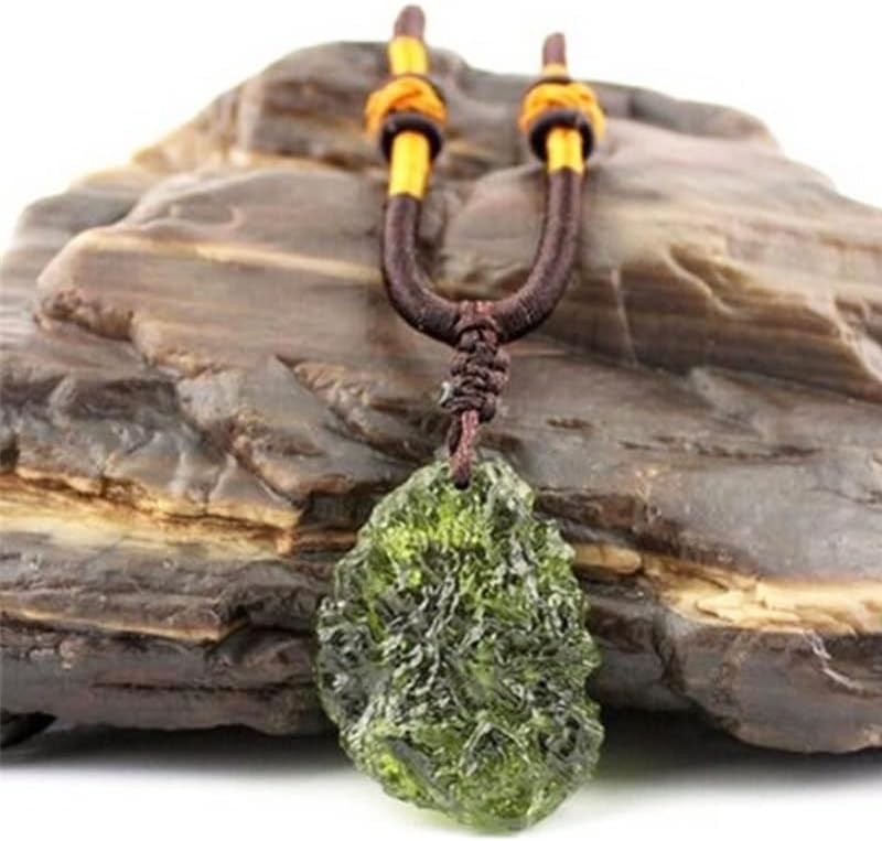 Natural Crystal Green Gem Moldavite Meteorite Impact Glass Necklace Pendant Gift for Feng Shui Meditation Home Decor, 11223S1BOTTON