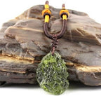 Natural Crystal Green Gem Moldavite Meteorite Impact Glass Necklace Pendant Gift for Feng Shui Meditation Home Decor, 11223S1BOTTON